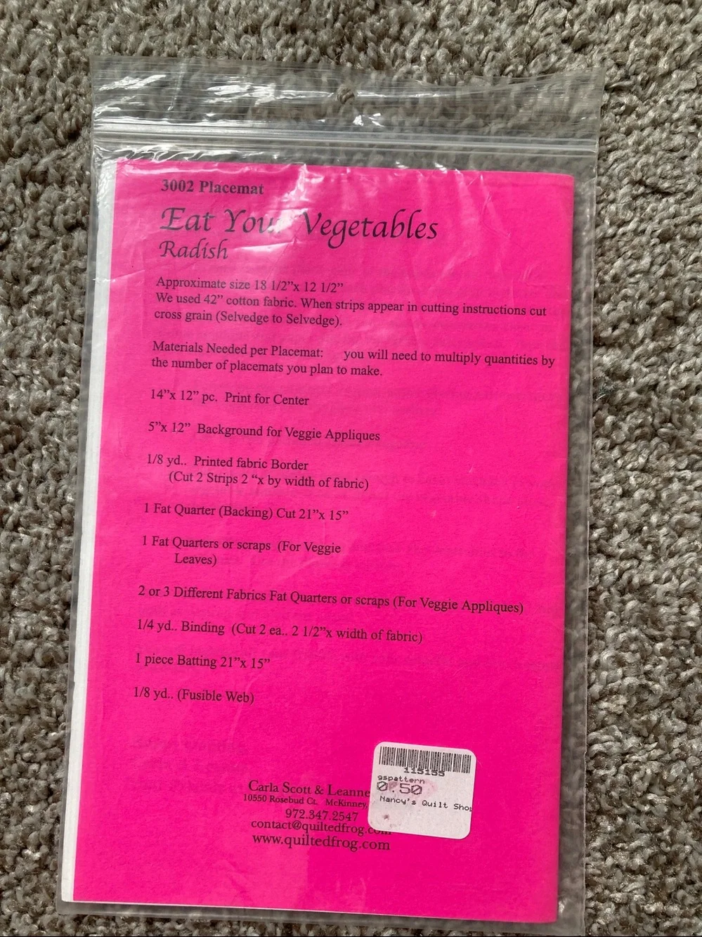 Lot of 3 Quilting patterns placemats Eat Your vegetables Y2k vintage NIP